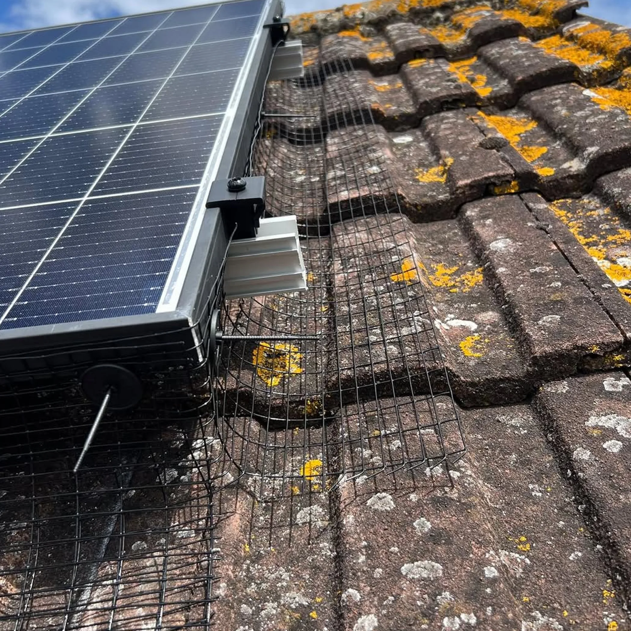 tilted solar panel with surface debris